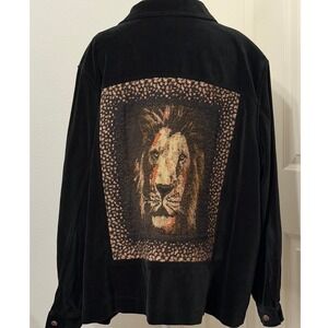 Stonebridge Lion Tapestry Corduroy Jacket Overshirt Womens 3X Black Leopard Boho